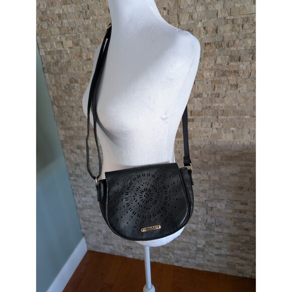 Vintage Y2K Mudd Crossbody Sunburst Perforated Purse 9" Faux Leather Boho Chic - Picture 5 of 13